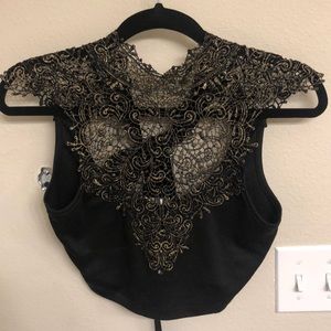 Black Crop Top with Gold Trim